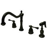 English Country Double-Handle 4-Hole Widespread Kitchen Faucet with Brass Sprayer