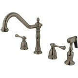 English Country Double-Handle 4-Hole Widespread Kitchen Faucet with Brass Sprayer