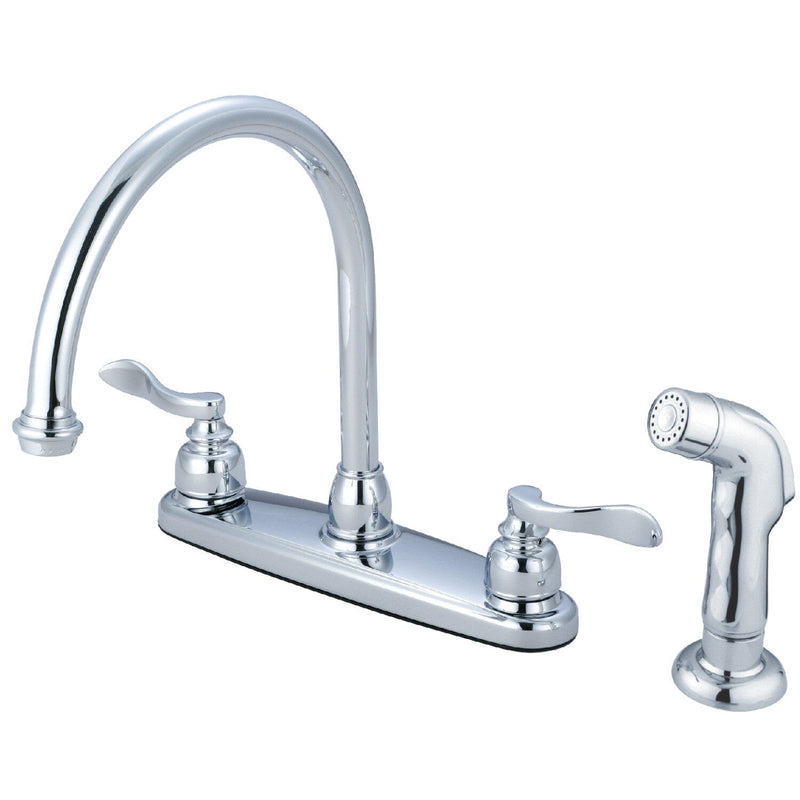 NuWave French Two-Handle 4-Hole 8" Centerset Kitchen Faucet with Side Sprayer
