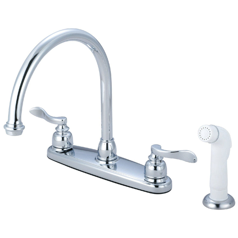 NuWave French Two-Handle 4-Hole 8" Centerset Kitchen Faucet with Side Sprayer