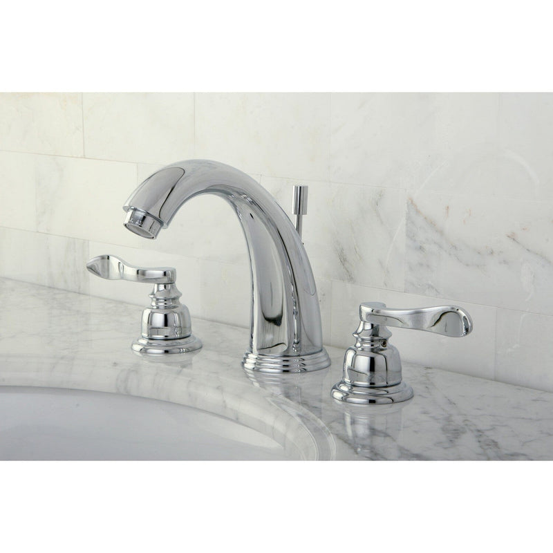 NuWave French Two-Handle 3-Hole Deck Mount Widespread Bathroom Faucet with Pop-Up Drain