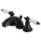 American Patriot Two-Handle 3-Hole Deck Mount Mini-Widespread Bathroom Faucet with Plastic Pop-Up