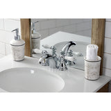 American Patriot Two-Handle 3-Hole Deck Mount Mini-Widespread Bathroom Faucet with Plastic Pop-Up