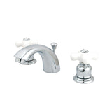 Victorian Two-Handle 3-Hole Deck Mount Mini-Widespread Bathroom Faucet with Plastic Pop-Up