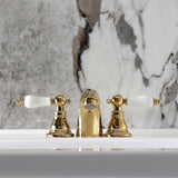 American Patriot Two-Handle 3-Hole Deck Mount Mini-Widespread Bathroom Faucet with Pop-Up Drain