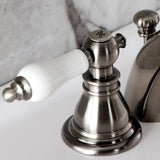 American Patriot Two-Handle 3-Hole Deck Mount Mini-Widespread Bathroom Faucet with Pop-Up Drain
