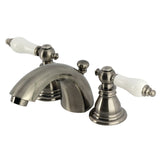 American Patriot Two-Handle 3-Hole Deck Mount Mini-Widespread Bathroom Faucet with Plastic Pop-Up