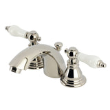 American Patriot Two-Handle 3-Hole Deck Mount Mini-Widespread Bathroom Faucet with Plastic Pop-Up