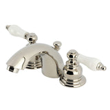 Victorian Two-Handle 3-Hole Deck Mount Mini-Widespread Bathroom Faucet with Plastic Pop-Up