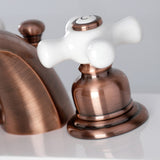 Victorian Two-Handle 3-Hole Deck Mount Mini-Widespread Bathroom Faucet with Plastic Pop-Up