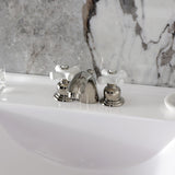 Victorian Two-Handle 3-Hole Deck Mount Mini-Widespread Bathroom Faucet with Pop-Up Drain