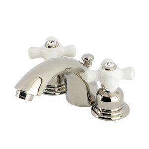 Victorian Two-Handle 3-Hole Deck Mount Mini-Widespread Bathroom Faucet with Plastic Pop-Up