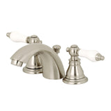 American Patriot Two-Handle 3-Hole Deck Mount Mini-Widespread Bathroom Faucet with Plastic Pop-Up