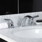Restoration Two-Handle 3-Hole Deck Mount Widespread Bathroom Faucet with Retail Pop-Up Drain