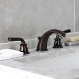 Restoration Two-Handle 3-Hole Deck Mount Widespread Bathroom Faucet with Retail Pop-Up Drain