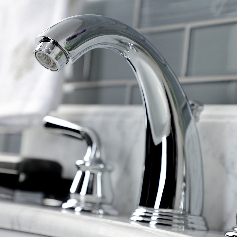 Restoration Two-Handle 3-Hole Deck Mount Widespread Bathroom Faucet with Retail Pop-Up Drain