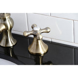 Vintage Two-Handle 3-Hole Deck Mount Widespread Bathroom Faucet with Brass Pop-Up