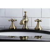 English Country Two-Handle 3-Hole Deck Mount Widespread Bathroom Faucet with Brass Pop-Up