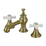 Vintage Two-Handle 3-Hole Deck Mount Widespread Bathroom Faucet with Brass Pop-Up