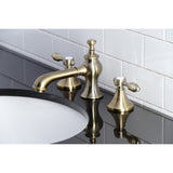 Tudor Two-Handle 3-Hole Deck Mount Widespread Bathroom Faucet with Brass Pop-Up