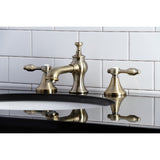 Tudor Two-Handle 3-Hole Deck Mount Widespread Bathroom Faucet with Brass Pop-Up