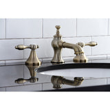 Tudor Two-Handle 3-Hole Deck Mount Widespread Bathroom Faucet with Brass Pop-Up