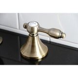 Tudor Two-Handle 3-Hole Deck Mount Widespread Bathroom Faucet with Brass Pop-Up