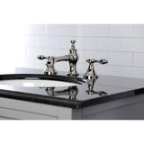 Tudor Two-Handle 3-Hole Deck Mount Widespread Bathroom Faucet with Brass Pop-Up