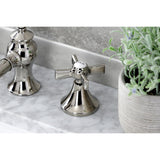 Millennium Two-Handle 3-Hole Deck Mount Widespread Bathroom Faucet with Brass Pop-Up