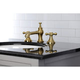 Vintage Two-Handle 3-Hole Deck Mount Widespread Bathroom Faucet with Brass Pop-Up