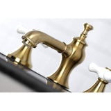 Vintage Two-Handle 3-Hole Deck Mount Widespread Bathroom Faucet with Brass Pop-Up
