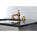 Vintage Two-Handle 3-Hole Deck Mount Widespread Bathroom Faucet with Brass Pop-Up