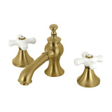 Vintage Two-Handle 3-Hole Deck Mount Widespread Bathroom Faucet with Brass Pop-Up