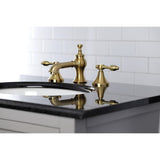 Tudor Two-Handle 3-Hole Deck Mount Widespread Bathroom Faucet with Brass Pop-Up