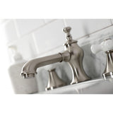 Vintage Two-Handle 3-Hole Deck Mount Widespread Bathroom Faucet with Brass Pop-Up