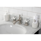 Vintage Two-Handle 3-Hole Deck Mount Widespread Bathroom Faucet with Brass Pop-Up