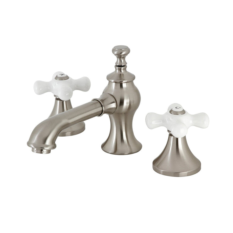 Vintage Two-Handle 3-Hole Deck Mount Widespread Bathroom Faucet with Brass Pop-Up