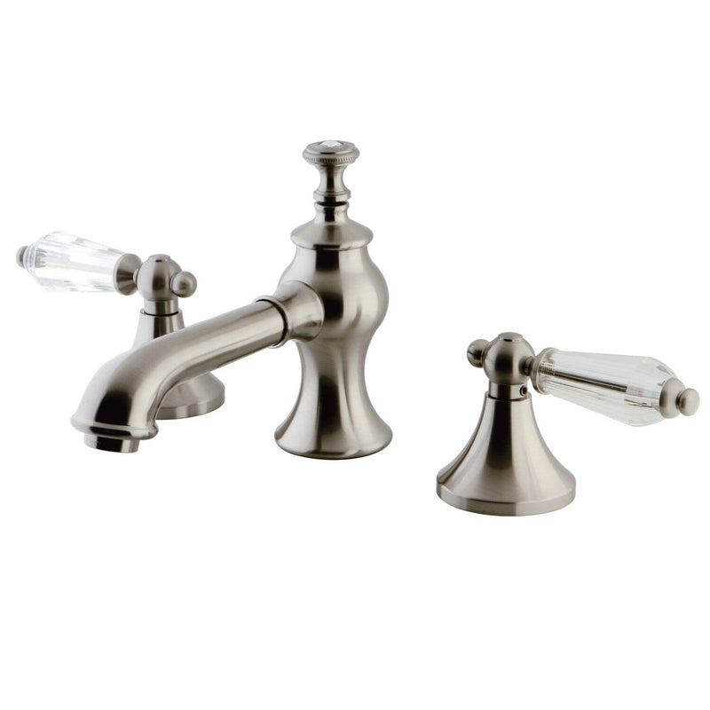Wilshire Two-Handle 3-Hole Deck Mount Widespread Bathroom Faucet with Brass Pop-Up