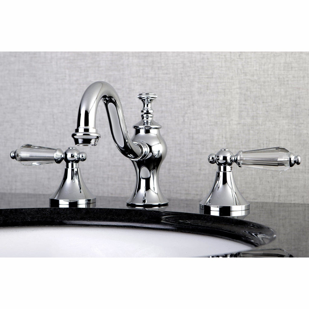 Wilshire Two-Handle 3-Hole Deck Mount Widespread Bathroom Faucet with Brass Pop-Up