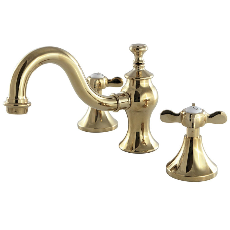 Essex Two-Handle 3-Hole Deck Mount Widespread Bathroom Faucet with Brass Pop-Up
