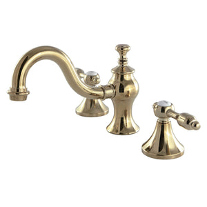 Tudor Two-Handle 3-Hole Deck Mount Widespread Bathroom Faucet with Brass Pop-Up