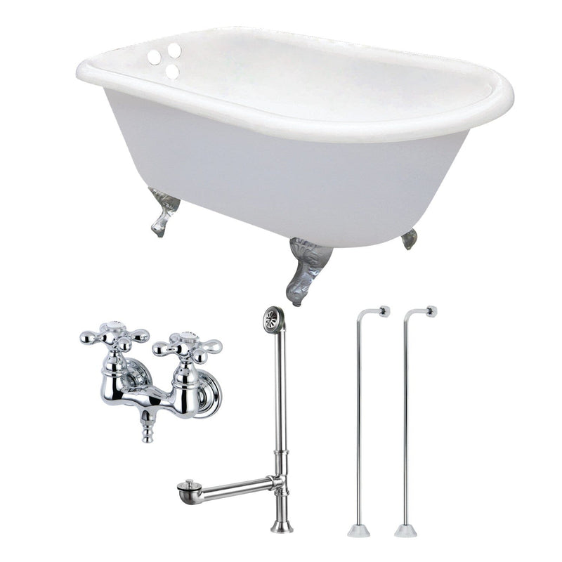Aqua Eden 54-Inch Cast Iron Oval Rectangular Roll Top Clawfoot Tub with Faucet Drain and Supply Lines Combo