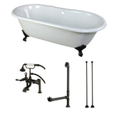 Aqua Eden 66-Inch Cast Iron Oval Double Ended Clawfoot Tub with Faucet Drain and Supply Lines Combo