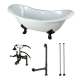 Aqua Eden 72-Inch Cast Iron Oval Double Slipper Clawfoot Tub with Faucet Drain and Supply Lines Combo