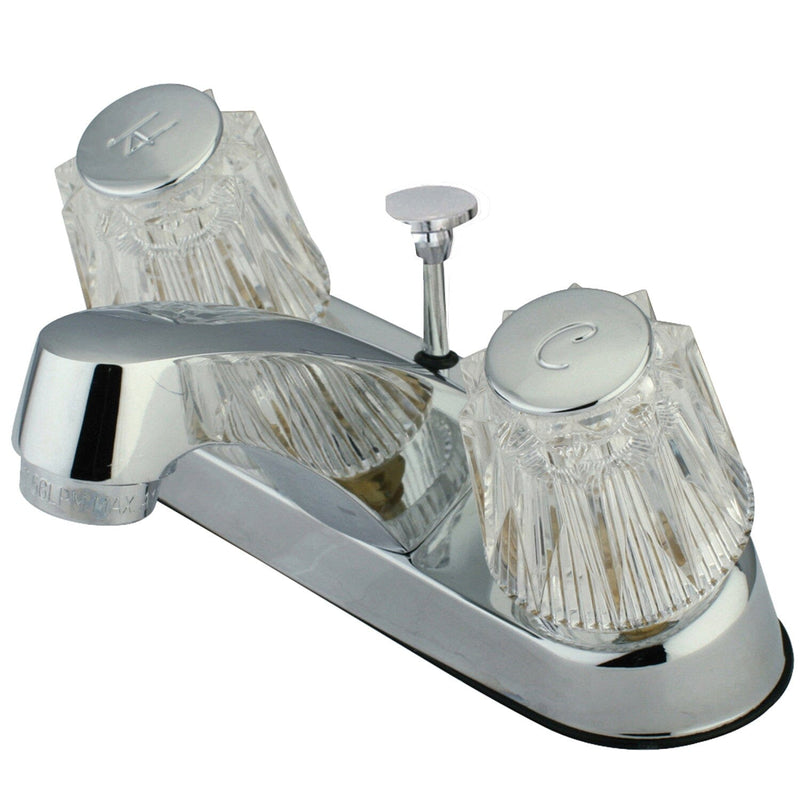 Double-Handle 3-Hole Deck Mount 4-Inch Centerset Bathroom Faucet with Brass Pop-Up
