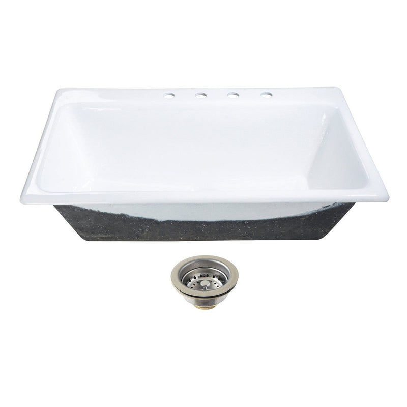 Towne 36-Inch Cast Iron Self-Rimming Single Bowl Drop-In Kitchen Sink (4-Hole) with Strainer