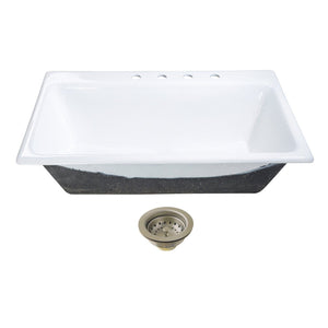 Towne 36-Inch Cast Iron Self-Rimming Single Bowl Drop-In Kitchen Sink with 4-Hole Drain and Strainer