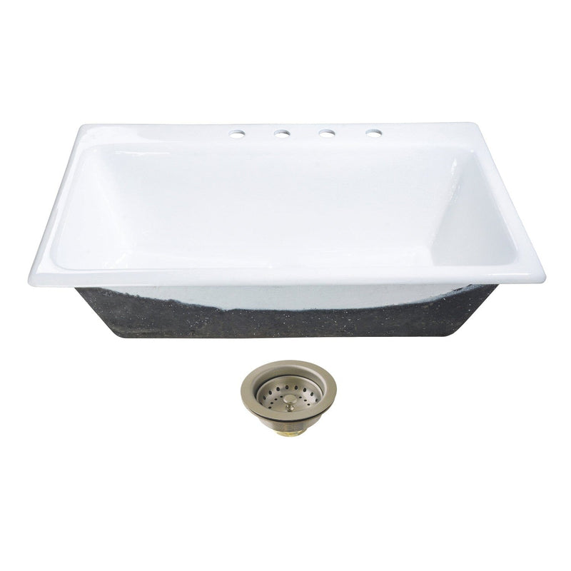 Towne 36-Inch Cast Iron Self-Rimming Single Bowl Drop-In Kitchen Sink (4-Hole) with Strainer