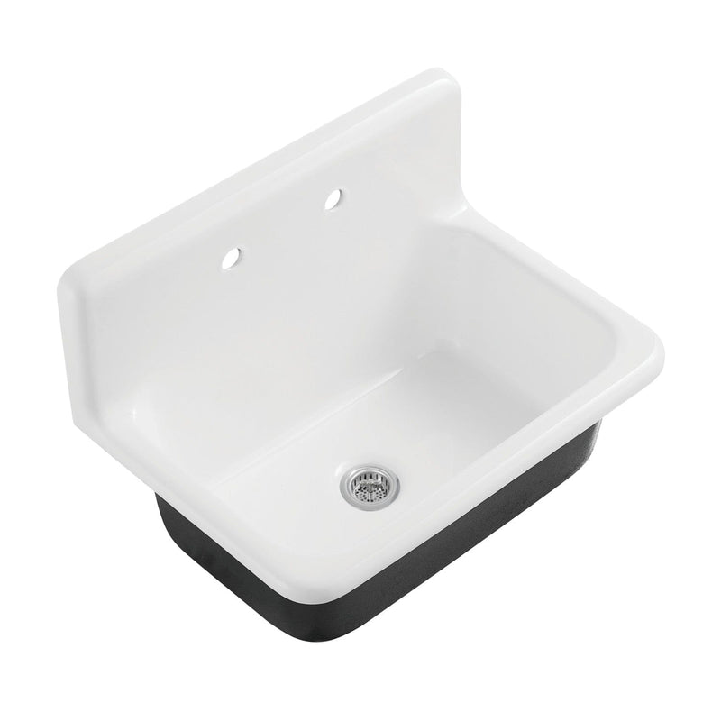 Petra Galley 30-Inch Cast Iron Single Bowl Wall Mount Kitchen Sink (2-Hole) with Strainer
