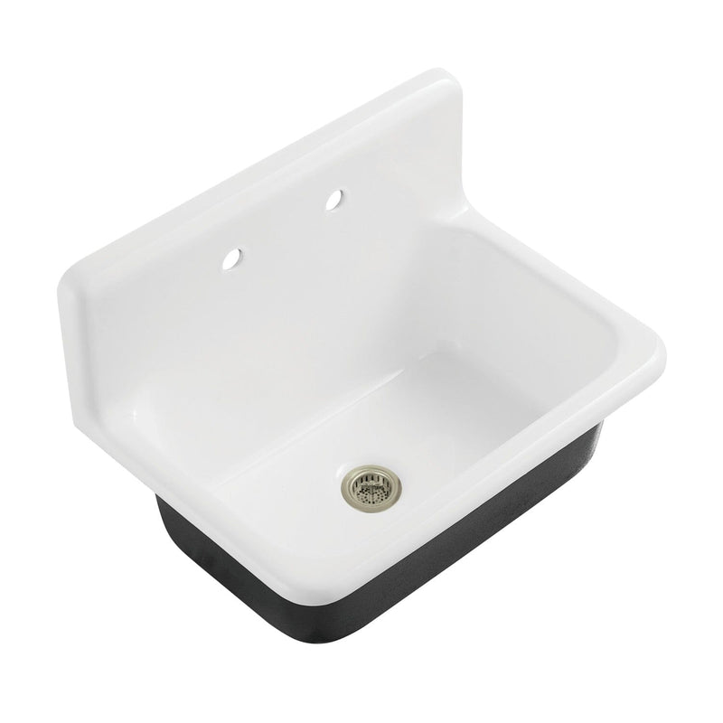 Petra Galley 30-Inch Cast Iron Single Bowl Wall Mount Kitchen Sink (2-Hole) with Strainer